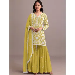 ODETTE Floral Embroidered Sequinned Georgette Semi-Stitched Dress Material-picture-39