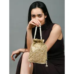 Odette Gold Polyester Potli Bag-picture-24