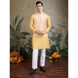 ODETTE Mandarin Collar Straight Kurta With Jacket-picture-39
