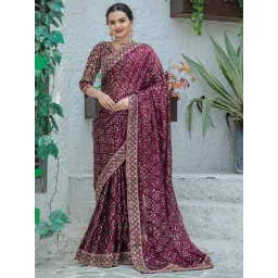Odette Maroon Embellished Saree With Unstitched Blouse-picture-10
