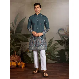 ODETTE Men Floral Embroidered Festive Silk Straight Kurta-picture-16