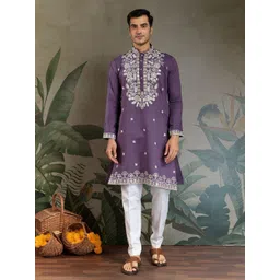 ODETTE Men Floral Embroidered Thread Work Kurta-picture-13