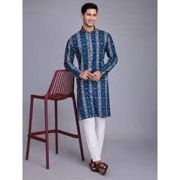 ODETTE Men Geometric Striped Thread Work Kurta-picture-20