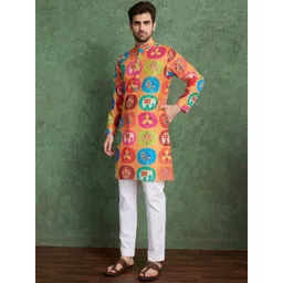ODETTE Men Multicolor Rayon Printed and Embroidered Stitched Straight Kurta-picture-22