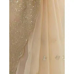 Odette Off White Organza Embroidered Saree With Unstitched Blouse image 5