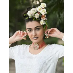 Odette Pink Mani-Kundan Thoughtful Choker Necklace & Earring Set-picture-14