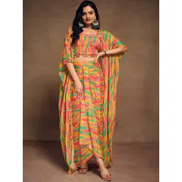 ODETTE Printed Sweetheart Neck Top, Shrug & Skirt-picture-16