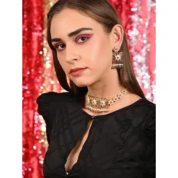 Odette Red-Green Choker Necklace & Earring Set-picture-35