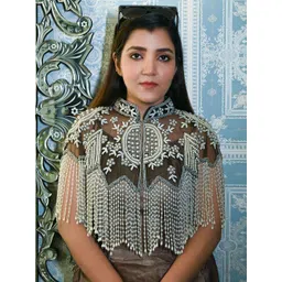 ODETTE Self Design Embellished Cropped Open Front Shrug-picture-22