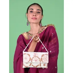 Odette White Fabric Embellished Clutch-picture-39