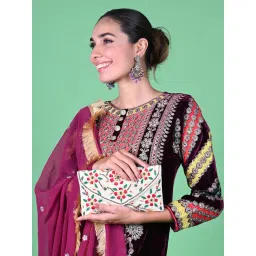 Odette White Fabric Embellished Clutch-picture-38