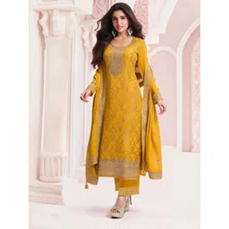 ODETTE Women Ethnic Motifs Embroidered Sequinned Semi-Stitched Dress Material-picture-32