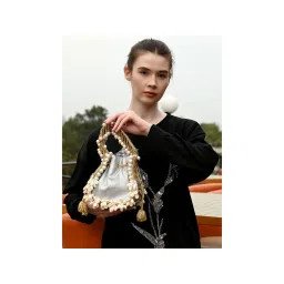 Odette Women Silver Glittery Embellished Potli Bag-picture-34