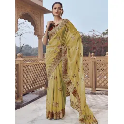 Odette Yellow Georgette Embellished Saree With Unstitched Blouse-picture-22