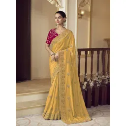 Odette Yellow Georgette Embroidered Saree With Unstitched Blouse-picture-23