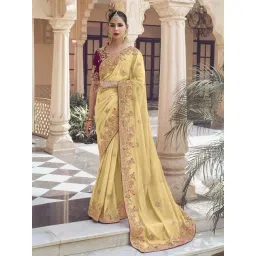 Odette Yellow Georgette Embroidered Saree With Unstitched Blouse-picture-21