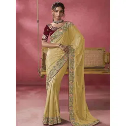 Odette Yellow Georgette Embroidered Saree With Unstitched Blouse-picture-19