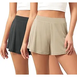 ododos 2-Pack Modal Soft Lounge Shorts for Women High Waist Casual Sleepwear Cozy Pajama Bottom, Black+abalone, Medium-picture-25