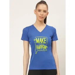 OFF LIMITS Women Blue & Lime Green Embossed Print V-Neck T-shirt-picture-15