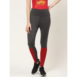 OFF LIMITS Women Charcoal Grey & Red Colourblocked Gym Tights-picture-33