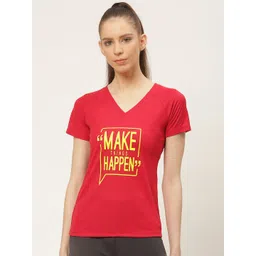 OFF LIMITS Women Red & Yellow Printed V-Neck T-shirt-picture-32