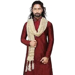 Off white Crush Silk Men Stole for Gents with Golden Stripes, 250 x 20 cm-picture-26