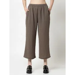 Office & You Dark Beige Striped Regular Fit Mid Rise Palazzos-picture-15