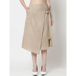 OFFICE & YOU Linen Flared Knee-Length Wrap Skirt-picture-41