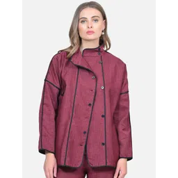 OFFICE & YOU Women Mock Collar Self Design Casual Tailored Jacket-picture-16