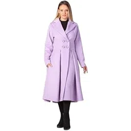office purple Women Dress, Women's Elegant Long Coat - Double Breasted, Flared Winter Overcoat with Lapel Collar and Pockets for Formal Casual and Winter Wear-picture-43