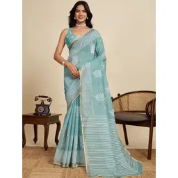 OFLINE SELECTION Ethnic Motifs Printed Saree With Striped Border-picture-42