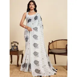 OFLINE SELECTION Floral Linen Blend Handloom Saree-picture-31