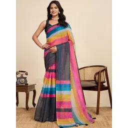 OFLINE SELECTION Striped Linen Blend Handloom Saree-picture-37