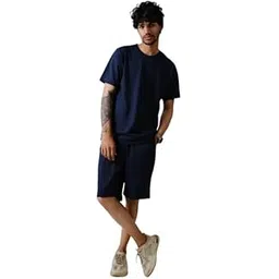 og Co-ord- Soild Navy Blue Set Majestic Classic Set Nightwear T-Shirt & Shorts Casual Wear | Night Outfits,-picture-23