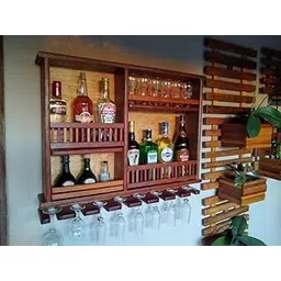 OGESTA Wooden Wall Mounted Wine Rack, Bar Cabinet with Glass Storage, Wall Hanging Mini Bar for Home Wine Rack/Holder Upside Down Glass Hanging Organizer-picture-18