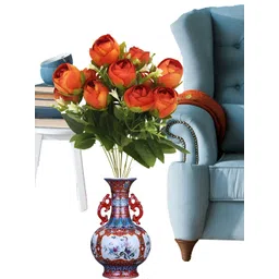 OGI INTERIORS Orange & Green Rose Artificial Flower-picture-34