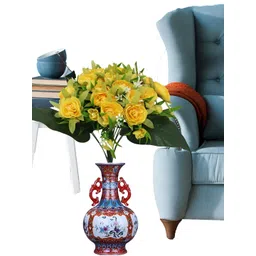 OGI INTERIORS Yellow & Green Rose Artificial Flower-picture-38