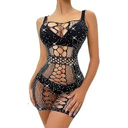 ogimi - ohh give me Women Mesh Body stocking Lingerie Fishnet Dresses Hollow Fishnet Bodysuits Sparkle Rhinestone Stripper Outfits-picture-11