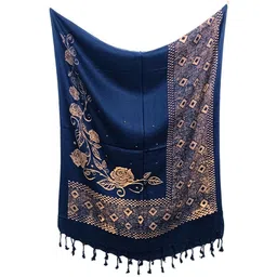 ogs Floral Print, Graphic Print Rayon Women Blue Scarf, Stole, Fancy Scarf-picture-16