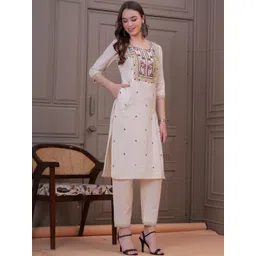 OH MI DIOS Ethnic Motifs Embroidered Thread Work Pure Cotton Kurta With Trousers-picture-27