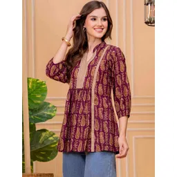 OH MI DIOS Print Mandarin Collar Ethnic Cotton Top-picture-19