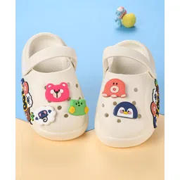Oh! Pair Clogs with  Back Strap Closure with Teddy Bear Penguin Applique -White-picture-16