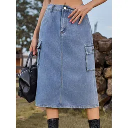 Oh Rare Denim A-Line Back-Slit Midi Skirt-image-21