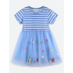 Oh Rare Girls Striped Embroidery Tulle Fit & Flare Dress-picture-14