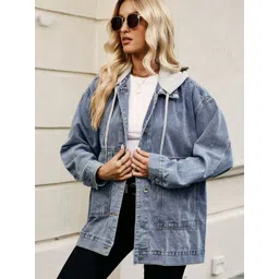 Oh Rare Hooded Drop-Shoulder Sleeves Pockets Denim Jackets-picture-21