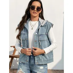 Oh Rare Hooded Sleeveless Denim Jacket-picture-17