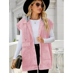 Oh Rare Hooded Sleeveless Longline Pockets Denim Jacket-picture-12