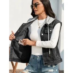 Oh Rare Hooded Sleeveless Pockets Denim Jacket-picture-14