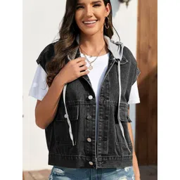 Oh Rare Hooded Sleeveless Pockets Denim Jacket-picture-16