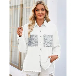 Oh Rare Spread Collar Sequinned Embellished Denim Jacket-picture-32